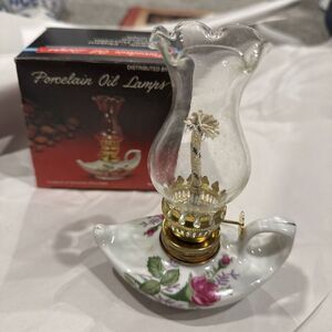 Vintage Miniature Finger Oil Lamp Floral Aladdin Genie Hong Kong‎ Porcelain